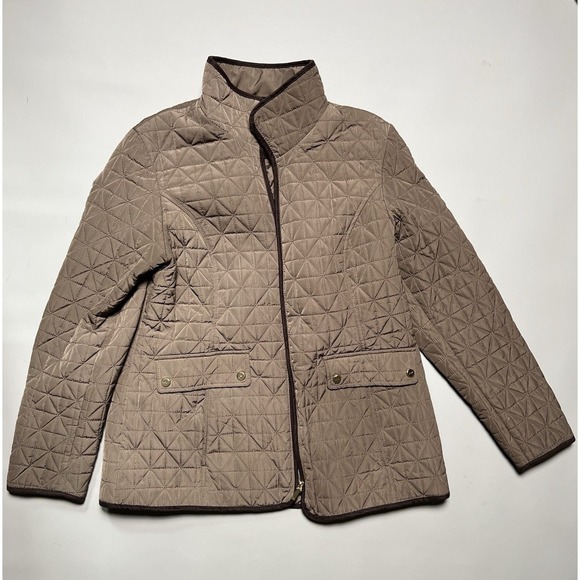 Jones New York Jackets & Blazers - Jones New York Women's Quilted Lined Zip Jacket Stand-Up Collar Brown L